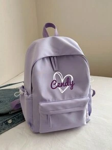1 pieza Mochila personalizable con estampado de corazón y letras, mochila escolar de unicolor elegante y versátil, adecuada para uso diario, mochila, mochila escolar, mochila, bolsa escolar, bolso, bolsa perfecta para la escuela y la graduación, pequeña mochila rosa, regalo encantador para el regreso a clases