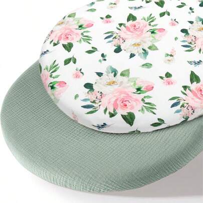 2 pacchetti di lenzuola per lettino neonato, in tessuto crepè tinta unita e lenzuola stampate, lenzuola con angoli elasticizzati morbide e traspiranti per culle ovali, rettangolari, perfetto come regalo per nascita