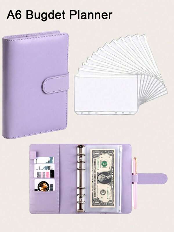 1pc A6 Budget Planner Binder With 12 Refillable Envelopes - Financial Organizer For Money Management And Savings - 6-Ring Loose-Leaf Notebook For Adults School Supplies, Back To School