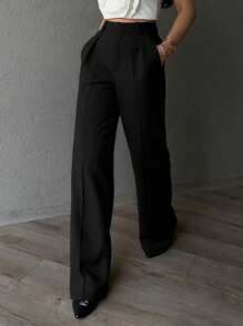Pantalon droit noir unicolore, élégant et décontracté, idéal pour le bureau et les déplacements. Convient à une utilisation quotidienne, pour le trajet et le bureau.
