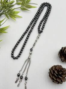 99pcs Black Agate Beads Rosary, Middle Eastern Arabic Prayer Beads, Minimalist Daily Wear Tasbih Bracelet, Muslim Prayer Beads, Unisex Versatile Beaded Bracelet, Prayer Recitation, Festival Gift - Black - View 8