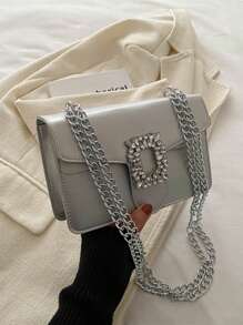 Bolso bandolera con decoración de strass, mini bolso de cadena para el hombro, bolso de mano brillante y monedero cuadrado para mujer