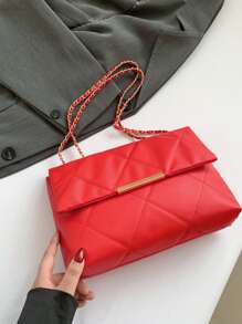 Nuova borsa da donna casual alla moda da pendolare, con motivo ricamato a rombi, cinturino a catena, di grande capacità, a tracolla o a spalla