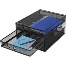 OUKANING Schreibtisch Organizer Dreifach-Schreibtisch-Ordnerhalter 3 Fächer für Dokumente Mesh Schreibtisch Zubehör Ablage Zeitschriftenhalter für Bürobedarf 35.5 * 25.5 * 17cm (Schwarz) - Schwarz - Übersicht 8