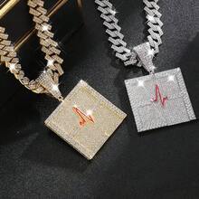Men's Shiny Cuban Chain Necklace, Miami Style Silver Plated Gold Plated Shiny Necklace, Hop Necklace - 心電圖-紅銀 - 查看 3