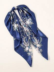 1 Khăn trùm đầu/Bandana họa tiết hoa cỏ satin hình học thời trang dành cho nữ - màu đen - Xem 7