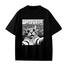 Camiseta de selfie de gato del famoso monumento |   Gráfico urbano divertido en negro/blanco - Negro - Ver 1