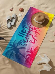 1pc Ultra-Fine Fiber Large Beach Towel, Summer Elements, Coconut Tree Color Gradient Beach Towel, Beach, Summer, Vacation, Quick Drying Bath Towel, Absorbent Bath Towel, Suitable For Swimming, Travel, Summer, Sports, Bathroom, Swimming Pool, Yoga, Camping, Ultra-Fine Fiber Multifunctional Beach Towel, Beach Essentials, Beach Accessories, Pool Float - Multicolor - View 5