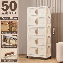 Foldable Multi-Tier Storage Box, Double Door Storage Cabinet For Clothes, Books, Snacks In Bedroom, Living Room, Cream Color