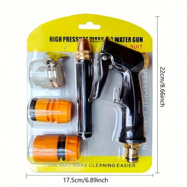1 Set High Pressure Car Wash Sprayer Kit, Manual Operation, Durable Plastic, With Water Gun And Multiple Nozzles, For Handheld Spraying And Car Washing, No Charging, No Battery Required