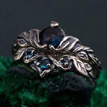 1 套复古情侣哥特式订婚戒指，古董银质分支戒指，男女通用巫师戒指，深色几何指环 - 彩色 - 查看 139