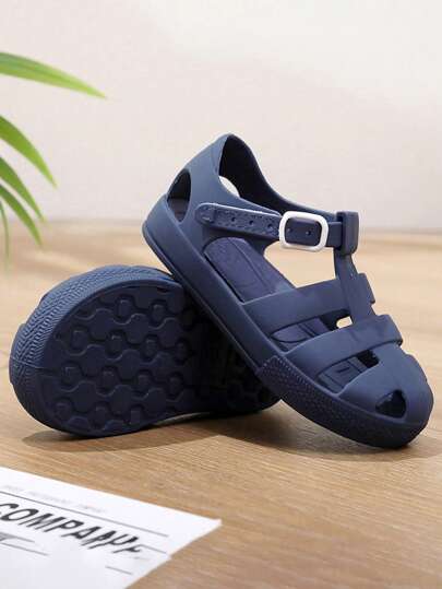 1 Pair Plain PVC Anti-Slip Soft Bottom Sandals, Suitable For Boys, Girls, Unisex Home, Outdoor, Beach, Comfortable Breathable Casual Sandals, Great Birthday Gift