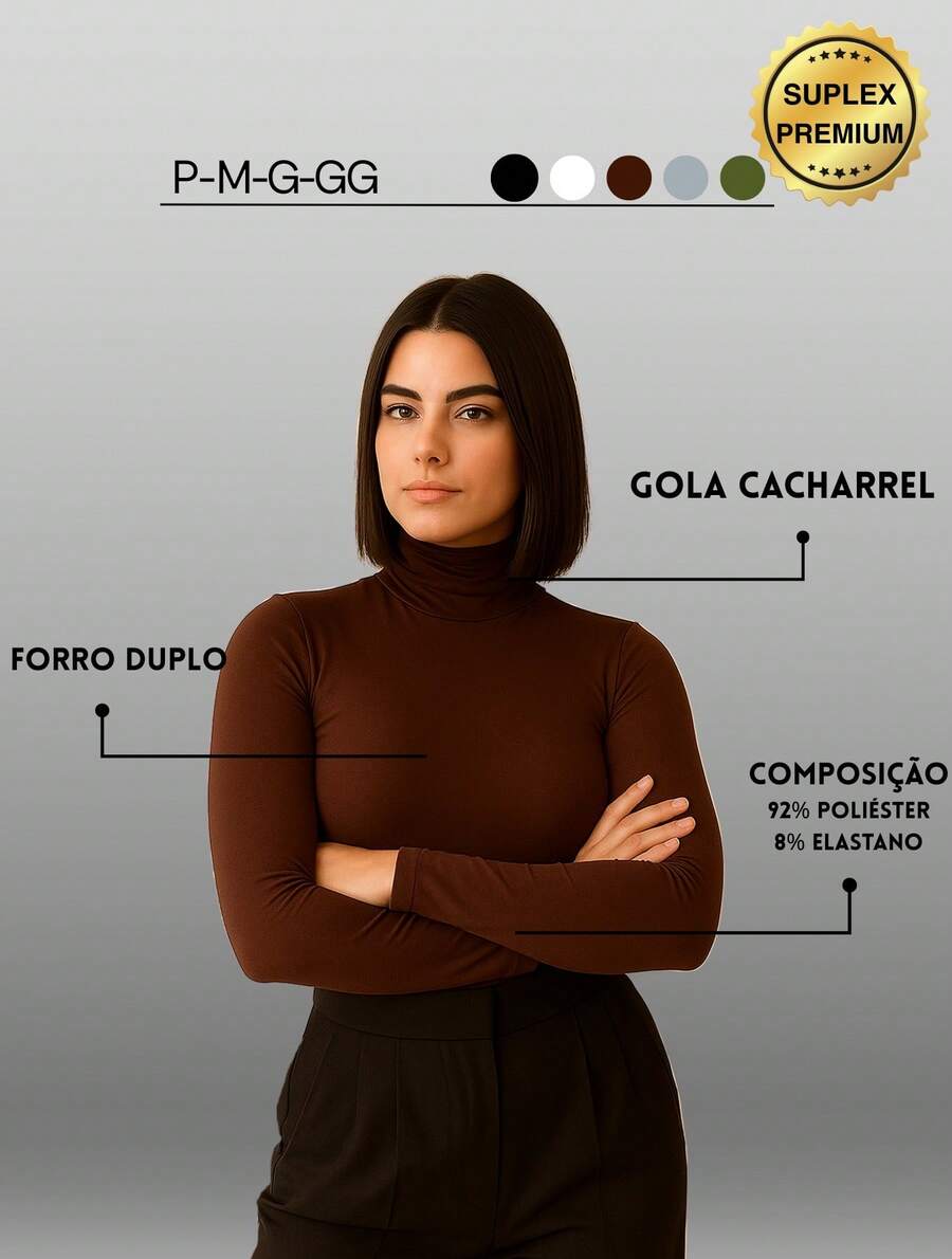 Cacharrel Women's Long Sleeve High Neck Suplex Blouse | Minimalist Second Skin Winter - Rỉ Nâu - Xem 1