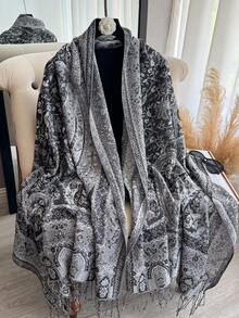 1 件 Pashmina 披肩双色佩斯利提花围巾沙滩罩裙羊绒手感狂野柔软丝滑双面围巾流苏日常生活晚礼服旅行办公室婚礼和礼物 - 彩色 - 查看 2