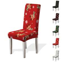 1/4/6/100 piezas Fundas de silla con estampado navideño, fundas elásticas a prueba de polvo con decoración navideña de dibujos animados para sillas del comedor, decoración navideña, fiesta festiva