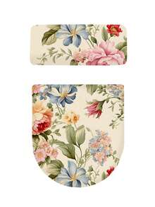 1 套花卉印花马桶座套和马桶水箱套，弹性马桶套套装，浴室装饰，适合大多数马桶水箱和座椅 - 彩色 - 查看 3