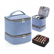 灯芯绒指甲油收纳盒和美甲灯盒，美甲套装收纳盒可容纳 30 瓶（15 毫升 - 0.5 液体盎司），指甲油便携盒带有美甲工具收纳区