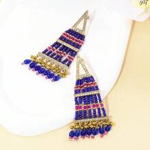 1 Pair Of Zinc Alloy Plated With 18k Gold Colored Rice Beads, Triangular Shaped Earrings, Faux Pearl Sticky Water Diamond Bohemian Style Women's Earrings, Daily Summer Beach Vacation Earrings