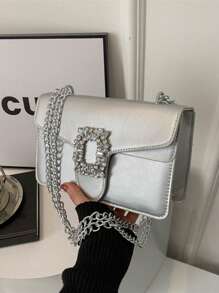 Bolso bandolera con decoración de strass, mini bolso de cadena para el hombro, bolso de mano brillante y monedero cuadrado para mujer