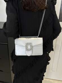 Bolso bandolera con decoración de strass, mini bolso de cadena para el hombro, bolso de mano brillante y monedero cuadrado para mujer