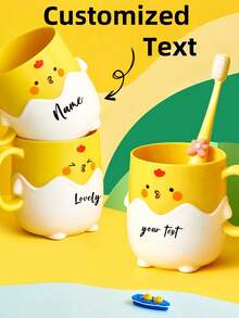 1pc Customizable Cartoon Yellow Chicken Water Cup, Creative High-Quality Varied Expression Cartoon Rinsing Cup, Portable, Lightweight, For Indoor, Outdoor, Travel, Student, Office, Multi-Style Options For Families, Thickened PP Material, Customize Text For Your Exclusive Cup - Yellow (basic) - View 6