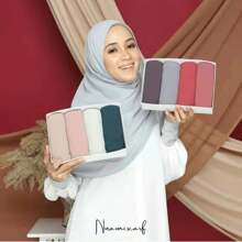5 pièces/1 set Couleur unie et impression numérique Écharpe plissée en mousseline de soie avec perle Hijab simple mode Châle unicolore pour femmes musulmanes