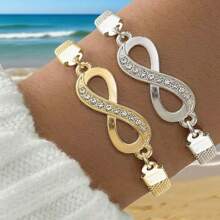 2pcs Infinity Symbol & Figure 8 Crystal Bracelet & Anklet Set, Fashion Jewelry Set For Women, Suitable For Party, Beach, Date, Holiday Gift