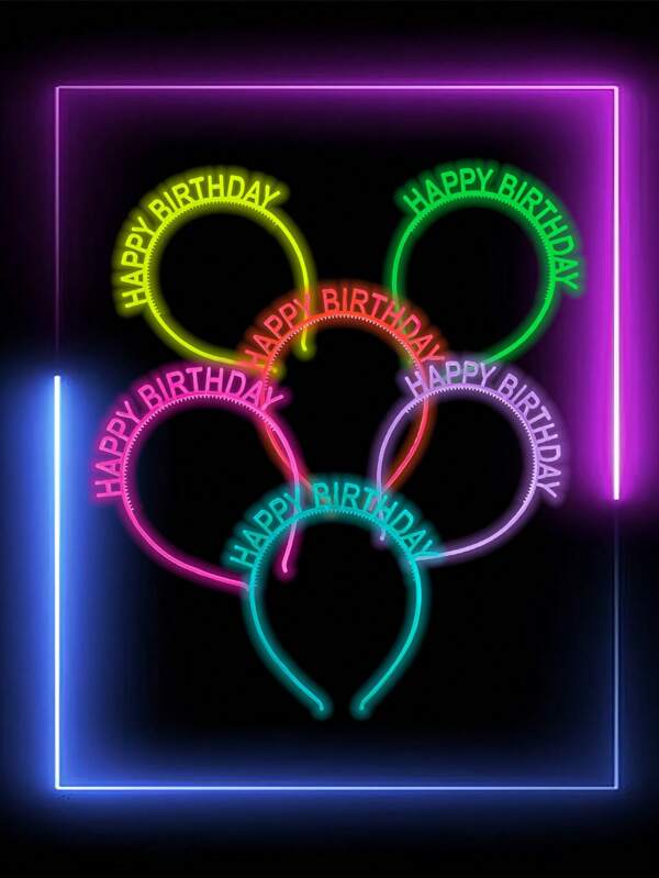 6Pcs Happy Birthday Fluorescent Hair Band Glowing Birthday Party Decoration Headband
