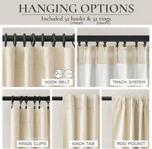 102 Inch Curtains Light Blocking Luxury Curtains For Living Room 2 Panels Blackout Back Tab Hooks Pleated Thermal Insulated Solid Dark Out Curtain Office/Classroom,One Pair,8-1/2 FT Length Cream - 米色 - 查看 5