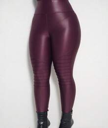 Lorelilo Skinny Legging Riding Pants Cirrê Tractor Thick High Waist - Fake Leather Winter All Sizes - Maroon - View 2