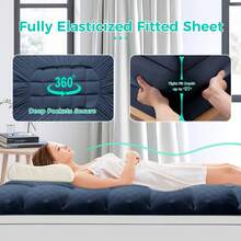 JustLet Mattress Topper - Ultra Plush, Pain-Relieving Pad With Cooling Technology, 8-21 Inch Deep Pocket Design, Luxurious Overfilled Down-Alternative Fill - Navy Blue - View 6