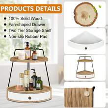2 Tier Bathroom Counter Organizer, Wood Bathroom Tray With Drawer, Corner Storage Shelf For Cosmetic Vanity Tray Kitchen Spice Rack Coffee Station Organizer, Kitchen Organizer And Storage - Roasted White - View 7