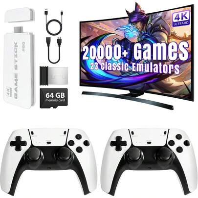 Retro Game Stick, Retro Gaming Console With 20000+ Classic Video Games, 23 Emulators, 64G Storage, 4K Output And 2.4GHz Wireless Controller, Plug And Video Games TV, Gifts All Age