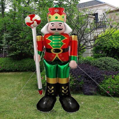 1 pieza Globo de papel de aluminio del soldado cascanueces de paleta supergrande de 158cm, decoración para fiesta de Navidad, globo decorativo de jardín de Año Nuevo