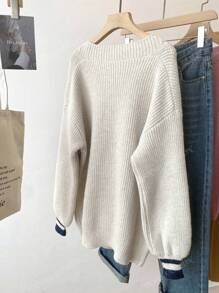 JIANHU Spring New Contrast Stitching Pocket Design Loose Knitted Cardigan Coat Simple Casual Versatile Women's Sweater