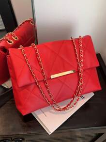 Nuova borsa da donna casual alla moda da pendolare, con motivo ricamato a rombi, cinturino a catena, di grande capacità, a tracolla o a spalla