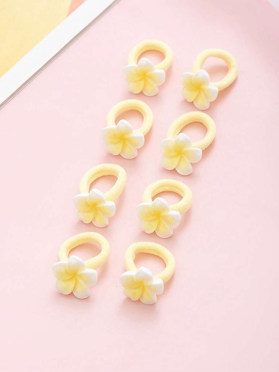 8pcs Imitation Egg Flowers Hair Scrunchies Set - Suitable For Braid Decor - Back To School Season Gift - Multicolor - View 1