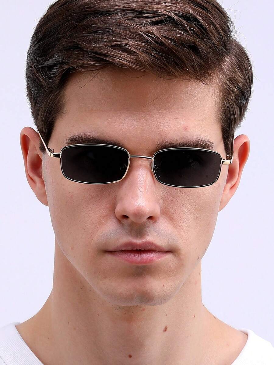 POLASUP 1pcs Mini Retro Square Full Metal Fashion Glasses, Fashion Eyewear For Summer, Y2K Red & Black Punk Style Vintage Street Photography Glasses (With PU Case Box) - Khung bạc toàn màu xám + hộp quà PU - Xem 1