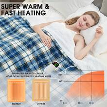 Heated Blanket Throw, 50X60, Heating Throw With 10 Heats Levels/8 Hours Auto Off, Navy Blue Plaid Sherpa Blanket Winter Warmer Adults, Washable Housewarming Couch Bed Office, ETL - 霧藍格子 - 查看 5