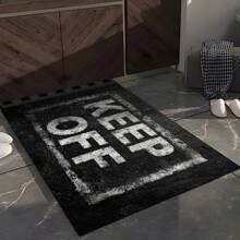 1pc "KEEP OFF" Graphic Print Shag Area Rug, 650GSM Silicone Backing, Soft Plush Carpet For Patio, Camping, Entryway, Living Room, Bedroom, Game Room, Machine Washable For All Seasons, Home Decor