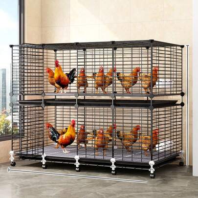 Mehrstöckig mit Tablett, Eisenkäfig für Hausgebrauch, Nutzgeflügel Gehege für Hühner, Gänse, Enten, selbstreinigend