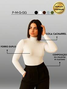 Cacharrel Women's Long Sleeve High Neck Suplex Blouse | Minimalist Second Skin Winter - 白色 - 查看 1