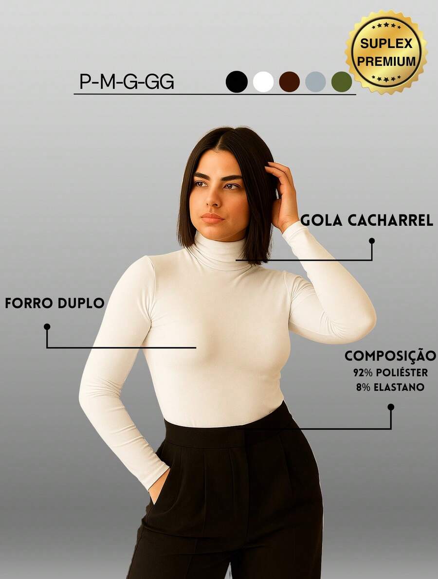 Cacharrel Women's Long Sleeve High Neck Suplex Blouse | Minimalist Second Skin Winter - 白色 - 查看 1