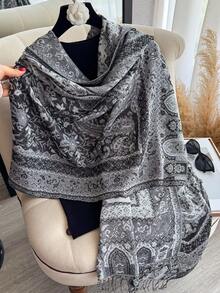 1 件 Pashmina 披肩双色佩斯利提花围巾沙滩罩裙羊绒手感狂野柔软丝滑双面围巾流苏日常生活晚礼服旅行办公室婚礼和礼物 - 彩色 - 查看 3