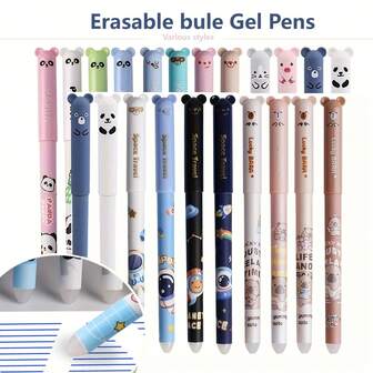 10pcs Random Erasable Gel Pens, 0.5mm Fine Tip, Blue Ink, Plastic Writing Pens With Built-In Eraser, Suitable For Note Taking, Writing, Great For Office And School Supplies, Office Accessories