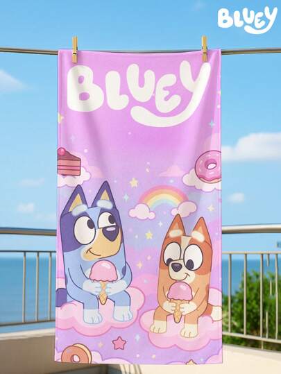 Bluey Oversized Strandtuch mit blauem Cartoon-Aufdruck – schnelltrocknend, weiche Mikrofaser, leicht, sanddicht, faltbar, für Schwimmen, Yoga, Fitnessstudio, Strand und Reiseaktivitäten