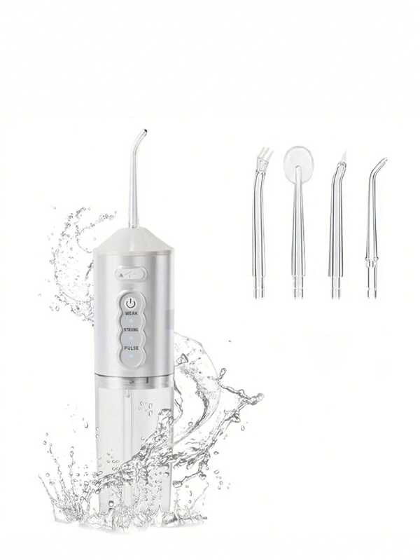 HYUNDAI Idropulsore dentale multi-ugello, idropulsore orale portatile senza fili con 4 teste e 3 modalità, potente pulitore per denti ad acqua per uso domestico e da viaggio