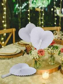 Personnalisation 1/10/15 pièces Éventails en papier blanc pliants à main ronds avec poignée en plastique. Éventails en papier pliants, accessoires manuels pour fête, mariage et décoration de maison