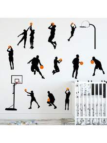 Adorable Basketball & Soccer Player Silhouette Wall Decals | Kids Room Decor | Removable, Easy Peel And Stick | Educational Sports-Themed Nursery Art - Multicolor - View 8