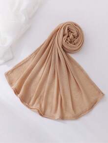 1件装女士纯色轻薄弹力褶皱头巾，时尚围巾，柔软休闲，适合搭配连衣裙 - A - 查看 25